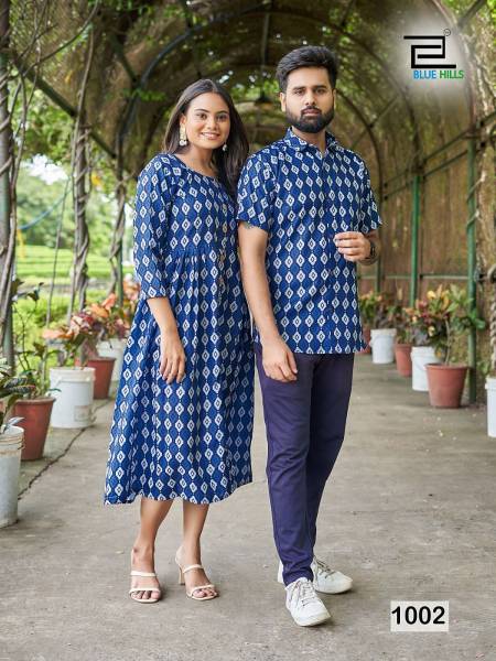 Trendy Couple 2.0 Blue Hills Printed Shirt And Kurti Catalog